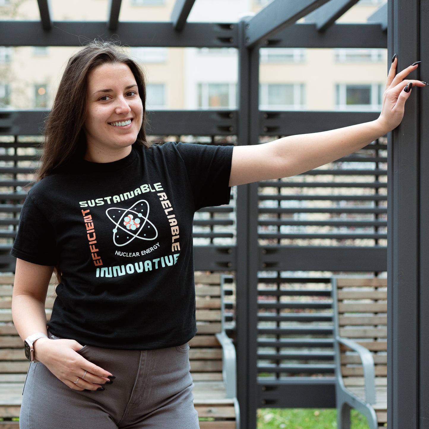 "The Perks of Nuclear Energy" Black T-Shirt