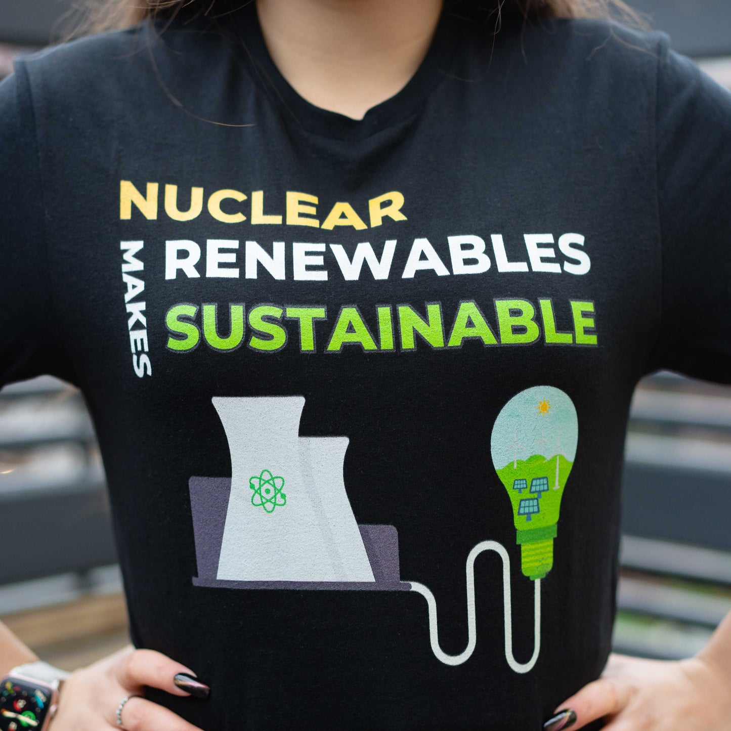 "Nuclear Makes Renewables Sustainable" Black T-Shirt