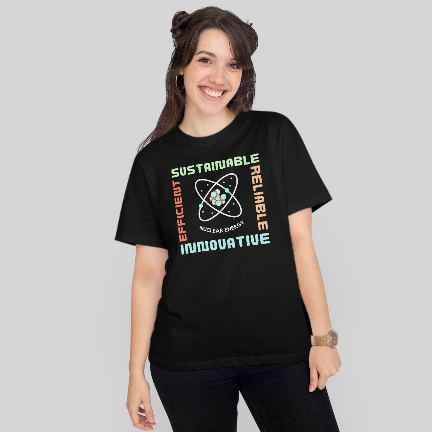 "The Perks of Nuclear Energy" Black T-Shirt